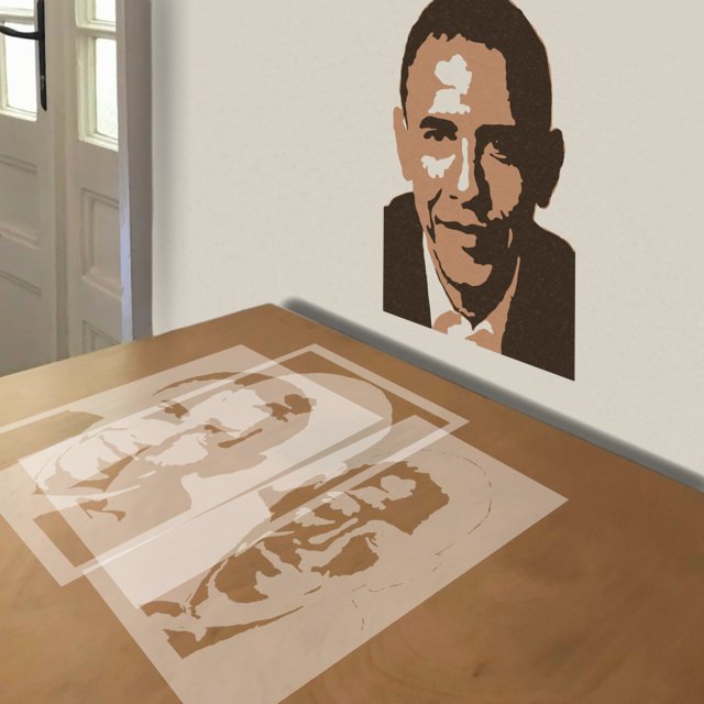 Obama stencil in 3 layers, simulated painting