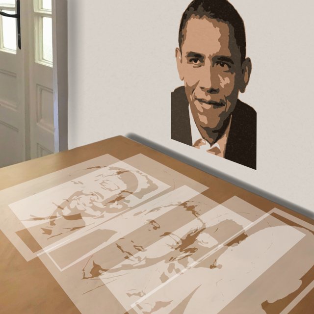 Obama stencil in 5 layers, simulated painting