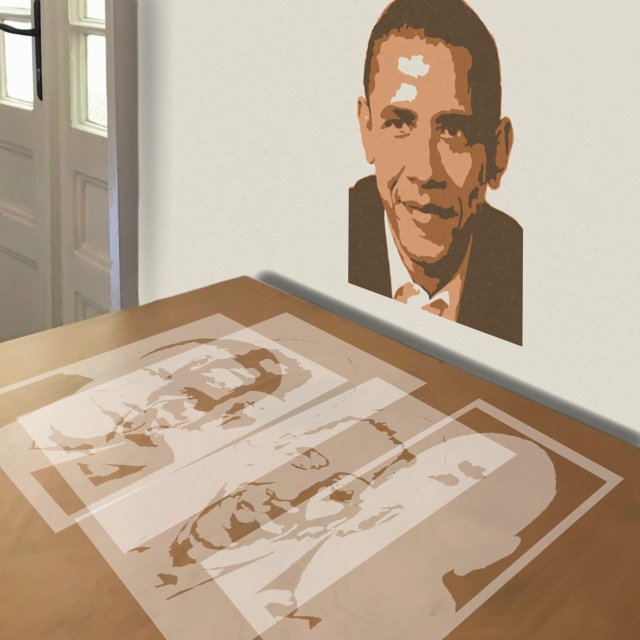 Obama stencil in 4 layers, simulated painting