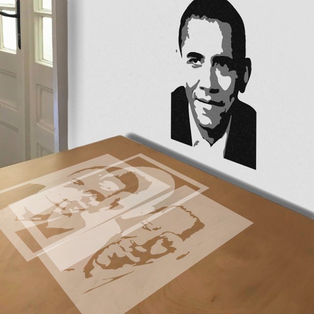 Obama stencil in 3 layers, simulated painting