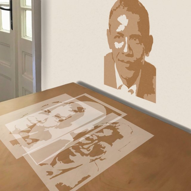 Obama stencil in 3 layers, simulated painting