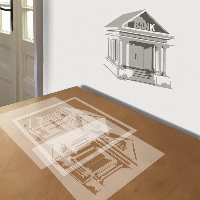 Bank stencil in 3 layers, simulated painting