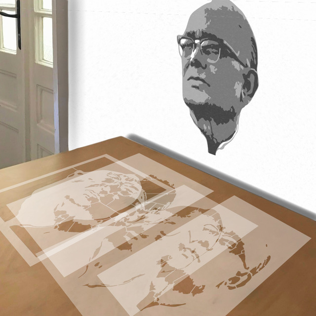 Jayaprakash Narayan stencil in 4 layers, simulated painting