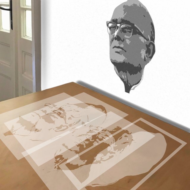 Jayaprakash Narayan stencil in 4 layers, simulated painting