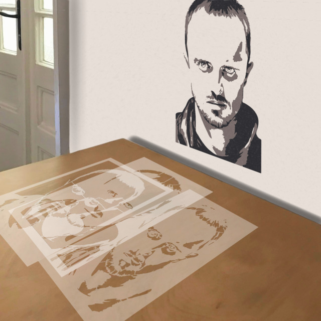 Jessie Pinkman stencil in 3 layers, simulated painting