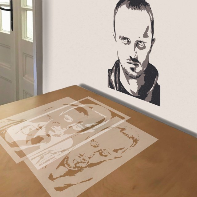 Jessie Pinkman stencil in 3 layers, simulated painting