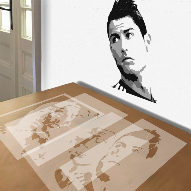 Ronaldo stencil in 4 layers, simulated painting