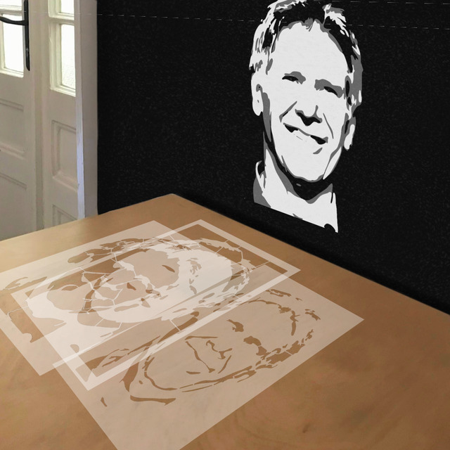 Harrison Ford stencil in 3 layers, simulated painting
