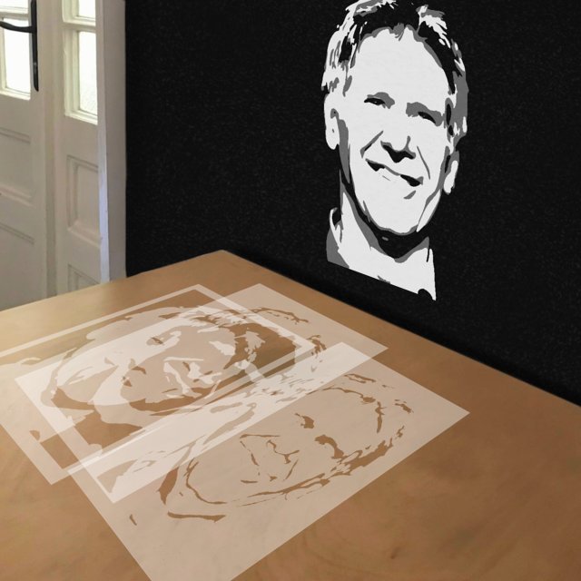 Harrison Ford stencil in 3 layers, simulated painting