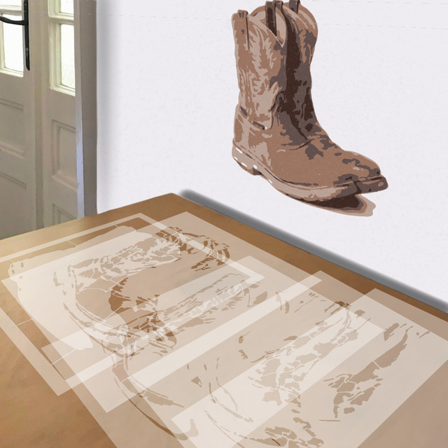 Boots stencil in 5 layers, simulated painting