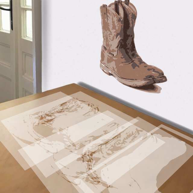 Boots stencil in 5 layers, simulated painting