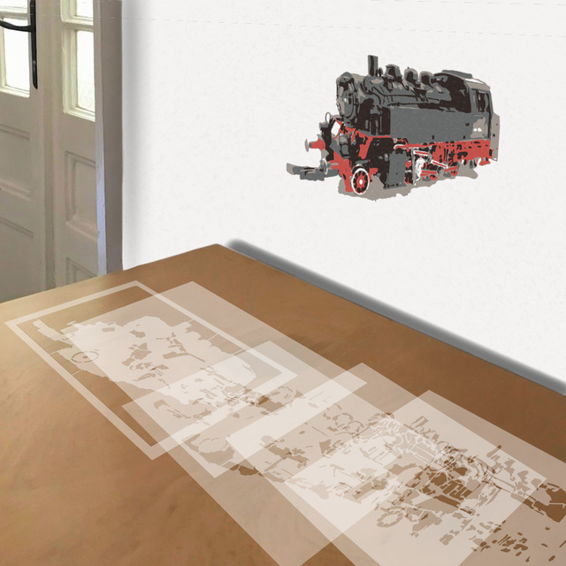 Early Locomotive stencil in 5 layers, simulated painting