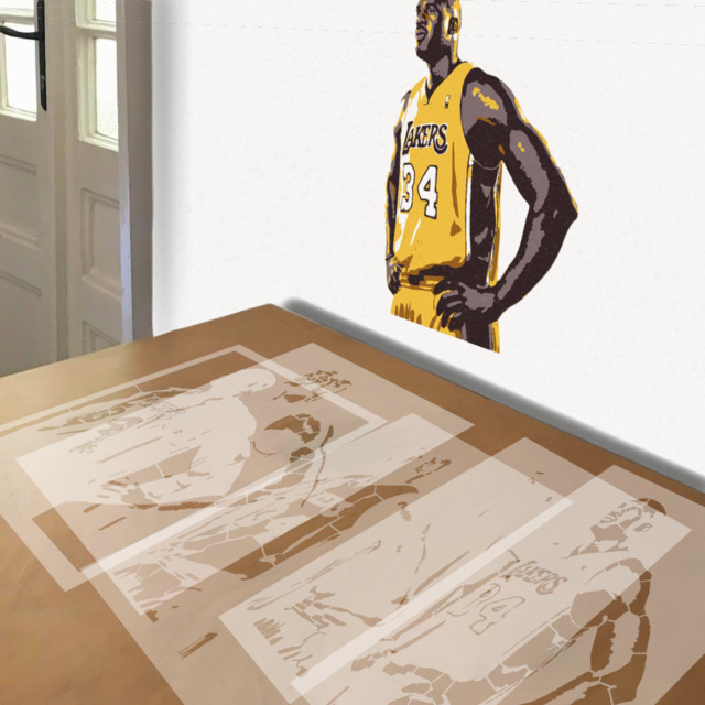 Shaq stencil in 5 layers, simulated painting
