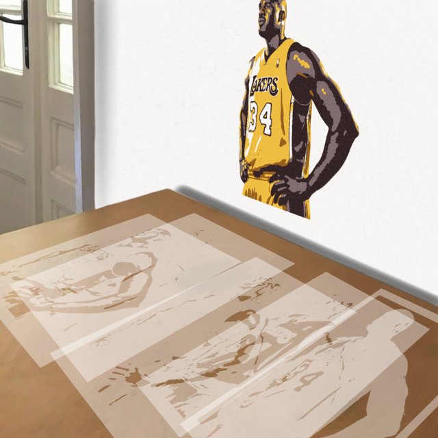 Shaq stencil in 5 layers, simulated painting