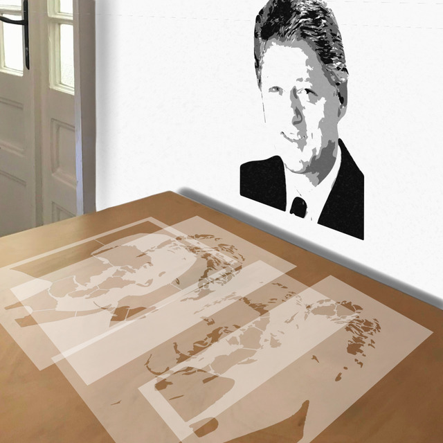 Bill Clinton stencil in 4 layers, simulated painting