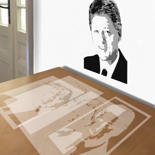 Bill Clinton stencil in 4 layers, simulated painting