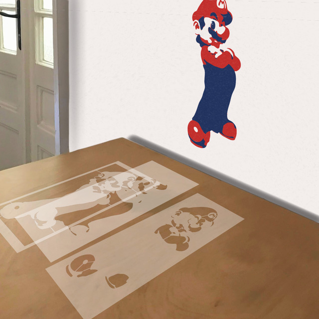 Mario stencil in 3 layers, simulated painting
