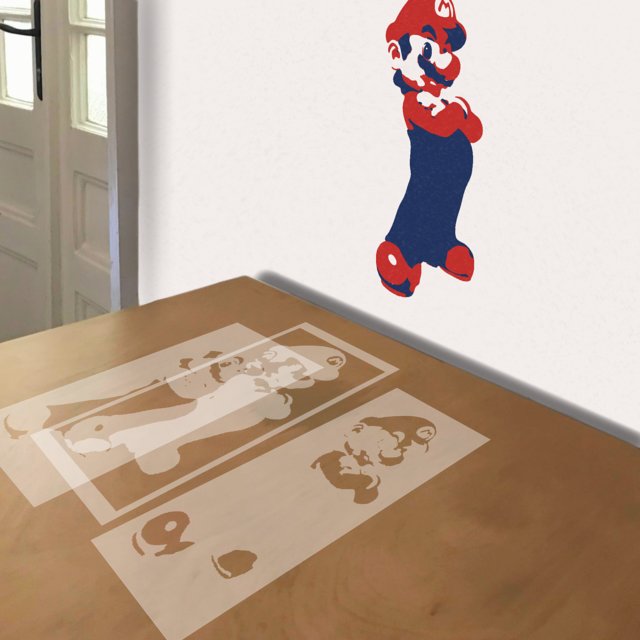 Mario stencil in 3 layers, simulated painting