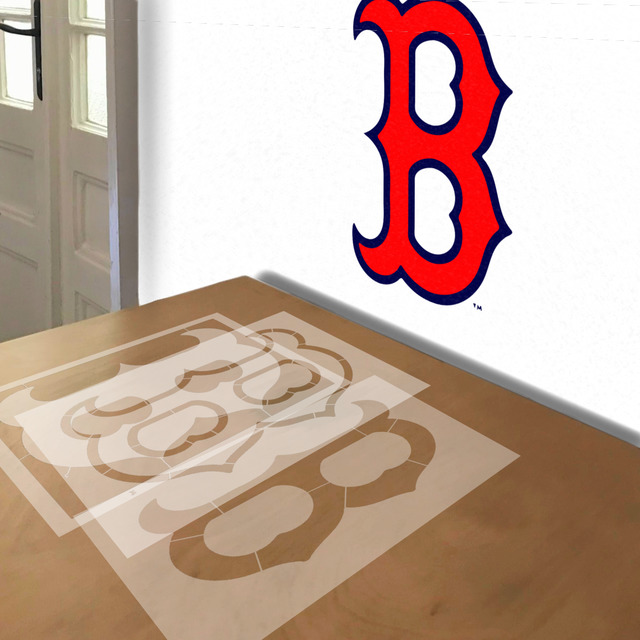 Red Sox stencil in 3 layers, simulated painting