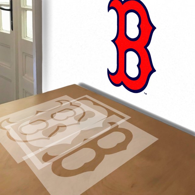 Red Sox stencil in 3 layers, simulated painting