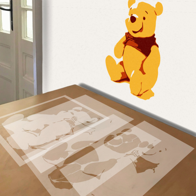 Winnie-the-Pooh stencil in 4 layers, simulated painting