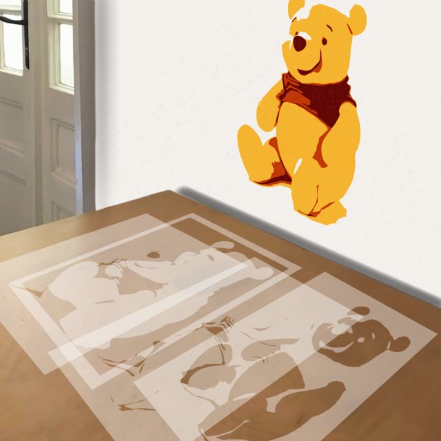 Winnie-the-Pooh stencil in 4 layers, simulated painting