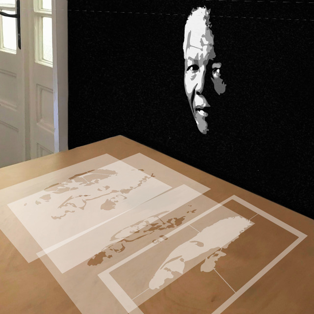 Nelson Mandela in Dark stencil in 4 layers, simulated painting
