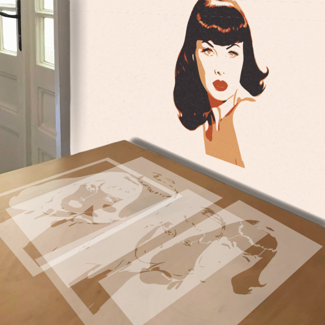 Betty Page stencil in 4 layers, simulated painting