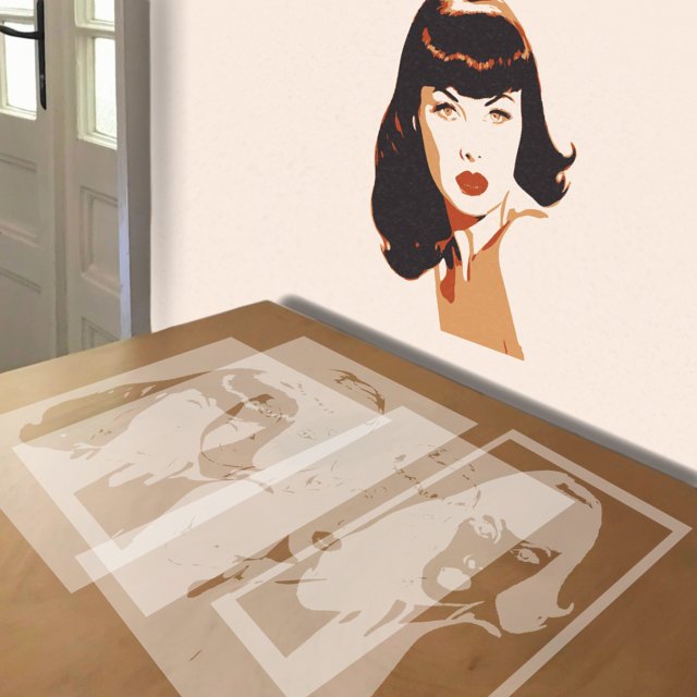 Betty Page stencil in 4 layers, simulated painting