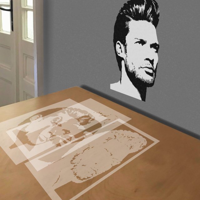 Pompadour stencil in 3 layers, simulated painting