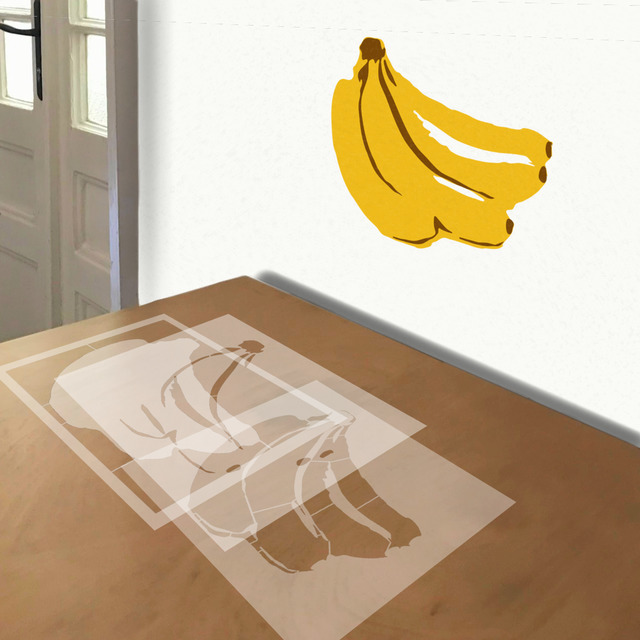 Bananas stencil in 3 layers, simulated painting