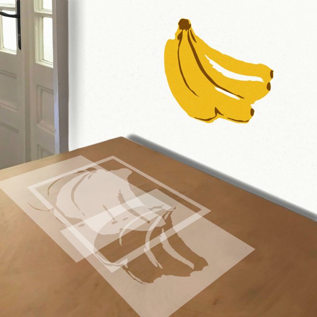 Bananas stencil in 3 layers, simulated painting