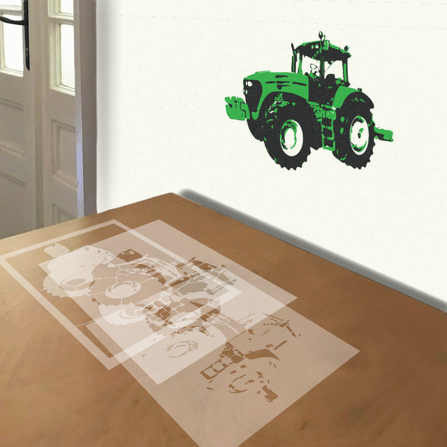 Tractor stencil in 3 layers, simulated painting