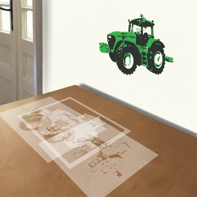 Tractor stencil in 3 layers, simulated painting