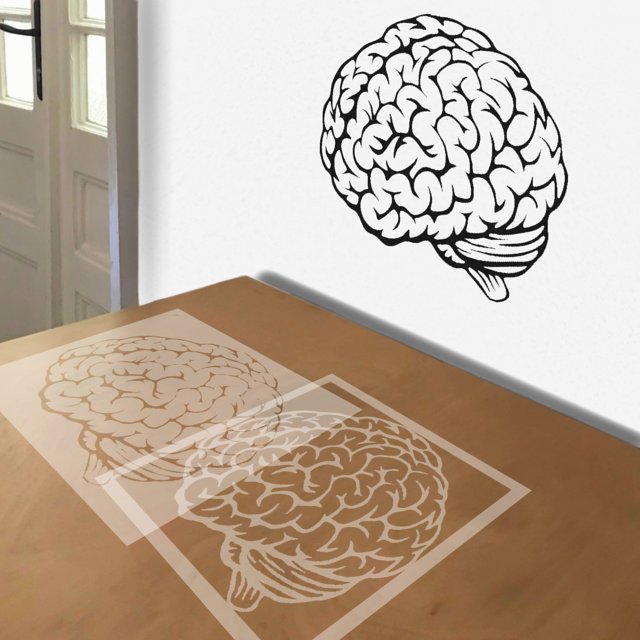 Brain stencil in 2 layers, simulated painting