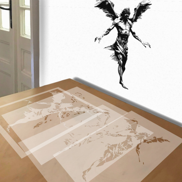 Nephilim stencil in 4 layers, simulated painting