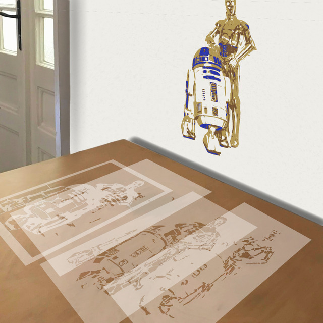Simulated painting of stencil of R2-D2 and C-3PO