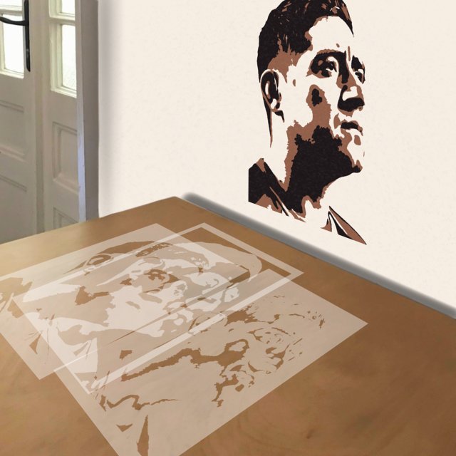 Juan Román Riquelme stencil in 3 layers, simulated painting