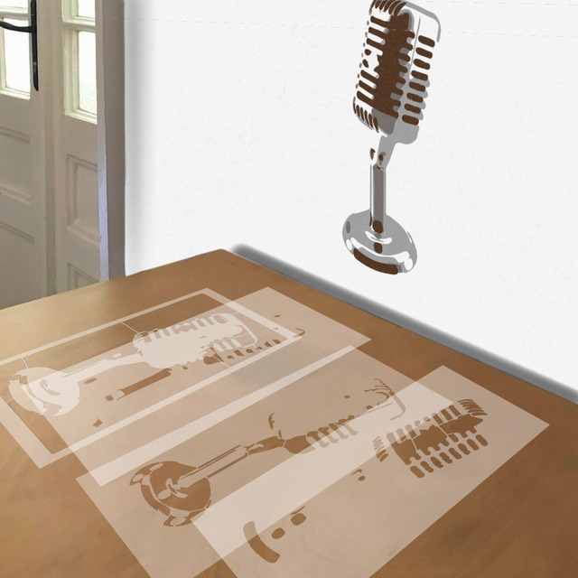 Microphone stencil in 4 layers, simulated painting