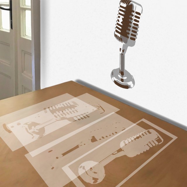 Microphone stencil in 4 layers, simulated painting