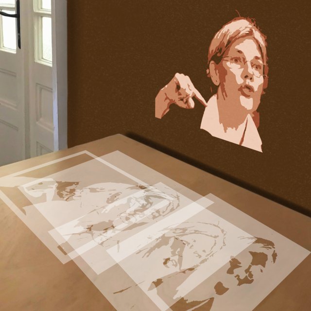Elizabeth Warren stencil in 4 layers, simulated painting