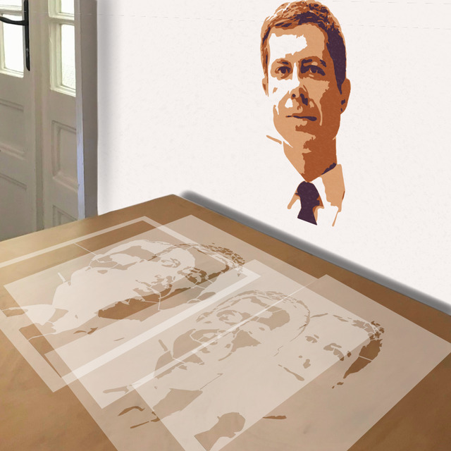 Mayor Pete stencil in 4 layers, simulated painting