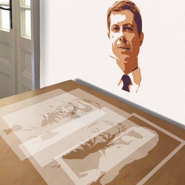 Mayor Pete stencil in 4 layers, simulated painting