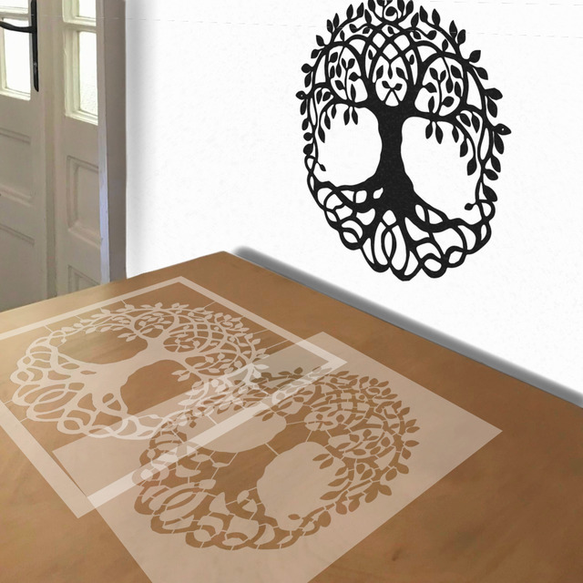 Tree of Life stencil in 2 layers, simulated painting