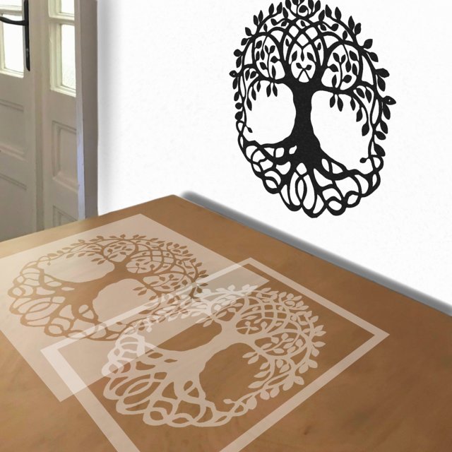 Tree of Life stencil in 2 layers, simulated painting