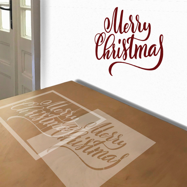 Merry Christmas stencil in 2 layers, simulated painting