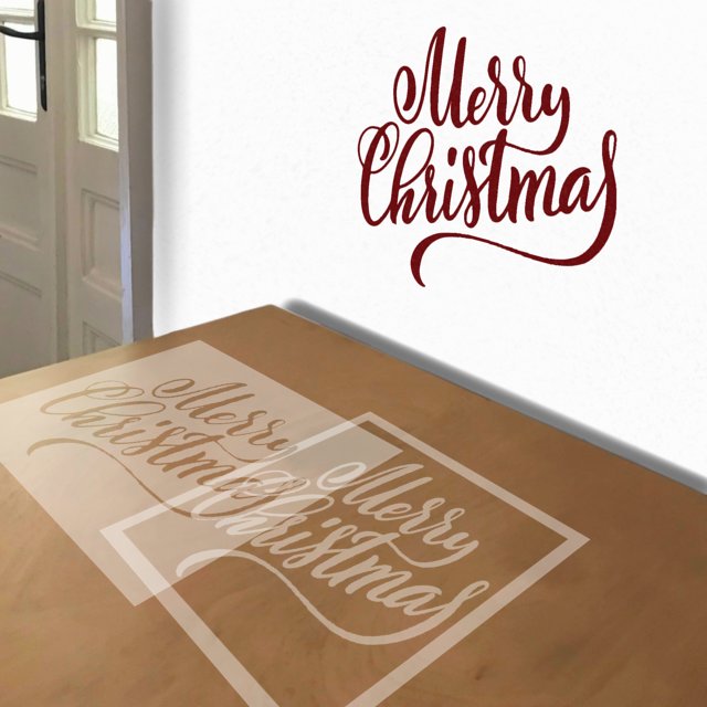 Merry Christmas stencil in 2 layers, simulated painting