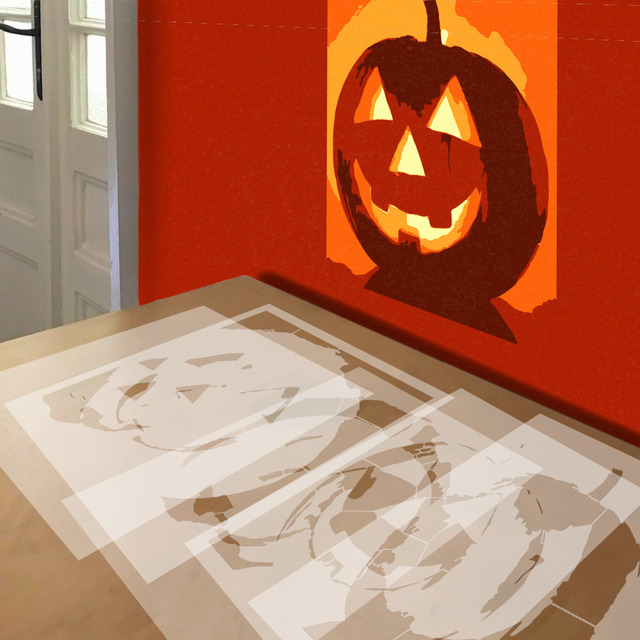 Jack-o-Lantern stencil in 5 layers, simulated painting