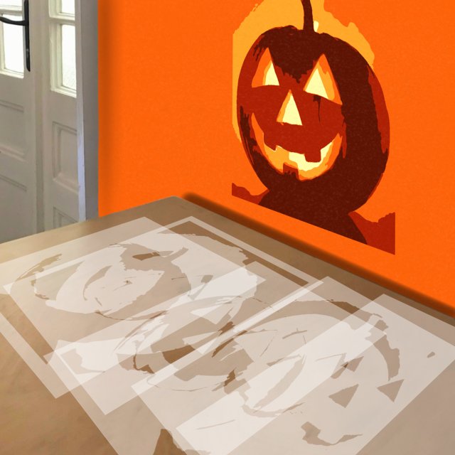 Jack-o-Lantern stencil in 5 layers, simulated painting