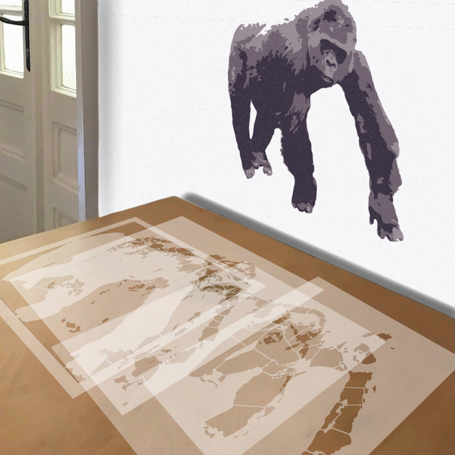 Simulated painting of stencil of Gorilla on All Fours